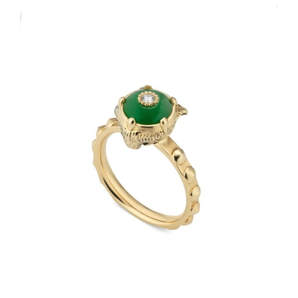 GUCCI Le Marches Des Merveilles 18K Yellow Gold, Jade And Diamond Ring - Picture 3 of 15